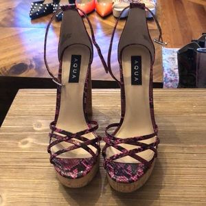 Aqua pink snake skin sandals